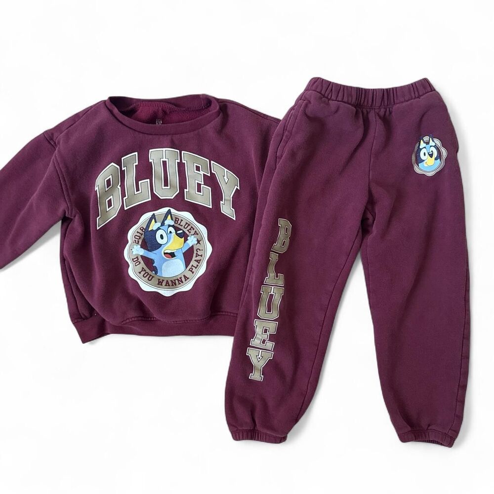 Bluey Baby Gap Kids Sweatshirt & Jogger Pants Set Burgundy Size 5 Years